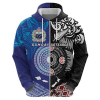 Samoa and Aotearoa Together Zip Hoodie Tatau Art Tattoos-Taniko and Maori with Fern