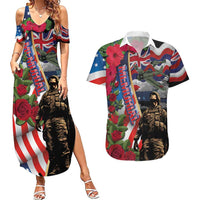 Hawaii and United States Memorial Day Couples Matching Summer Maxi Dress and Hawaiian Shirt Honor and Remember The Fallen