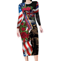 Hawaii and United States Memorial Day Long Sleeve Bodycon Dress Honor and Remember The Fallen