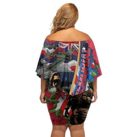 Hawaii and United States Memorial Day Off Shoulder Short Dress Honor and Remember The Fallen