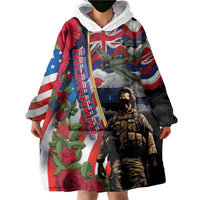 Hawaii and United States Memorial Day Wearable Blanket Hoodie Honor and Remember The Fallen