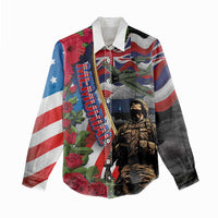 Hawaii and United States Memorial Day Women Casual Shirt Honor and Remember The Fallen