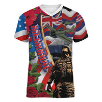 Hawaii and United States Memorial Day Women V-Neck T-Shirt Honor and Remember The Fallen