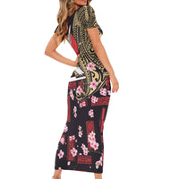 Japanese Culture and Hawaiian Tribal Family Matching Short Sleeve Bodycon Dress and Hawaiian Shirt Sakura Blossom Tapa Pattern