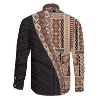 Samoa Siapo Motif Half Style Family Matching Puletasi and Hawaiian Shirt Brown Version
