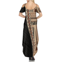 Samoa Siapo Motif Half Style Summer Maxi Dress Brown Version