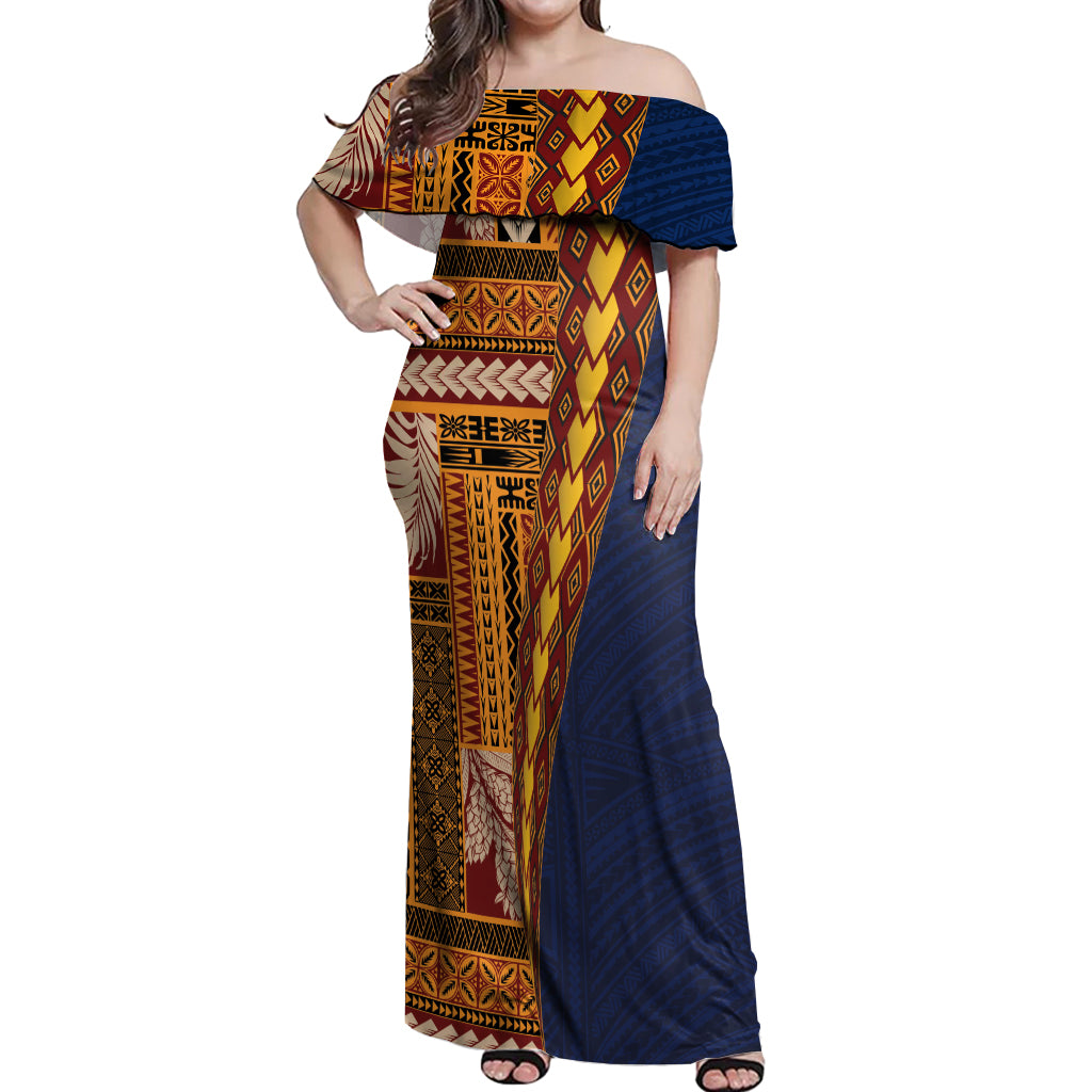 Samoa Siapo Motif Half Style Off Shoulder Maxi Dress Colorful Version