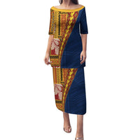 Samoa Siapo Motif Half Style Puletasi Colorful Version LT03 Long Dress Yellow - Polynesian Pride