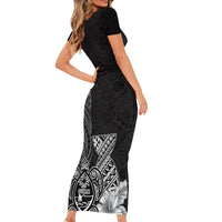 Guam Latte Stone Chamorro Culture Short Sleeve Bodycon Dress Tapa Pattern LT03 - Polynesian Pride