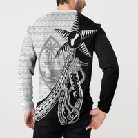 Guam Fish Hook and Palm Tree Button Sweatshirt Polynesian Pattern Half Style