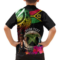 Personalised Vanuatu 44th Anniversary Family Matching Tank Maxi Dress and Hawaiian Shirt Boars Tusk and Melanesian Warrior Indipendens Dei