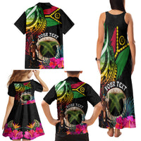 Personalised Vanuatu 44th Anniversary Family Matching Tank Maxi Dress and Hawaiian Shirt Boars Tusk and Melanesian Warrior Indipendens Dei