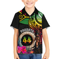 Personalised Vanuatu 44th Anniversary Kid Hawaiian Shirt Boars Tusk and Melanesian Warrior Indipendens Dei