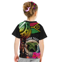 Personalised Vanuatu 44th Anniversary Kid T Shirt Boars Tusk and Melanesian Warrior Indipendens Dei