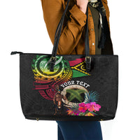 Personalised Vanuatu 44th Anniversary Leather Tote Bag Boars Tusk and Melanesian Warrior Indipendens Dei LT03 - Polynesian Pride