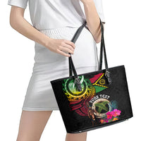 Personalised Vanuatu 44th Anniversary Leather Tote Bag Boars Tusk and Melanesian Warrior Indipendens Dei LT03 - Polynesian Pride