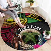 Personalised Vanuatu 44th Anniversary Round Carpet Boars Tusk and Melanesian Warrior Indipendens Dei LT03 - Polynesian Pride