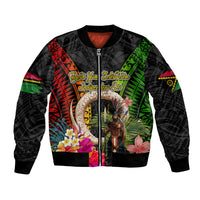 Vanuatu Independence Day Bomber Jacket Boars Tusk and Melanesian Warrior Indipendens Dei