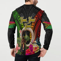 Vanuatu Independence Day Button Sweatshirt Boars Tusk and Melanesian Warrior Indipendens Dei