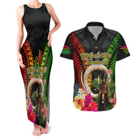 Vanuatu Independence Day Couples Matching Tank Maxi Dress and Hawaiian Shirt Boars Tusk and Melanesian Warrior Indipendens Dei