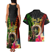 Vanuatu Independence Day Couples Matching Tank Maxi Dress and Hawaiian Shirt Boars Tusk and Melanesian Warrior Indipendens Dei