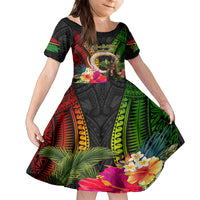 Vanuatu Independence Day Family Matching Long Sleeve Bodycon Dress and Hawaiian Shirt Boars Tusk and Melanesian Warrior Indipendens Dei LT03 Daughter's Dress Black - Polynesian Pride
