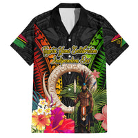Vanuatu Independence Day Family Matching Long Sleeve Bodycon Dress and Hawaiian Shirt Boars Tusk and Melanesian Warrior Indipendens Dei LT03 Dad's Shirt - Short Sleeve Black - Polynesian Pride