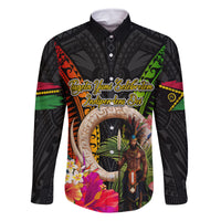Vanuatu Independence Day Family Matching Long Sleeve Bodycon Dress and Hawaiian Shirt Boars Tusk and Melanesian Warrior Indipendens Dei LT03 Dad's Shirt - Long Sleeve Black - Polynesian Pride