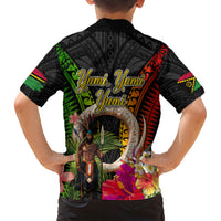 Vanuatu Independence Day Family Matching Short Sleeve Bodycon Dress and Hawaiian Shirt Boars Tusk and Melanesian Warrior Indipendens Dei LT03 - Polynesian Pride
