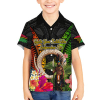 Vanuatu Independence Day Kid Hawaiian Shirt Boars Tusk and Melanesian Warrior Indipendens Dei