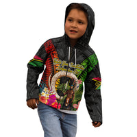 Vanuatu Independence Day Kid Hoodie Boars Tusk and Melanesian Warrior Indipendens Dei