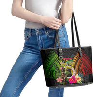 Vanuatu Independence Day Leather Tote Bag Boars Tusk and Melanesian Warrior Indipendens Dei LT03 - Polynesian Pride