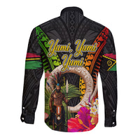 Vanuatu Independence Day Long Sleeve Button Shirt Boars Tusk and Melanesian Warrior Indipendens Dei