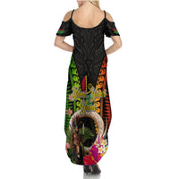 Vanuatu Independence Day Summer Maxi Dress Boars Tusk and Melanesian Warrior Indipendens Dei LT03 - Polynesian Pride