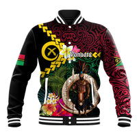 Vanuatu Indipendens Dei Baseball Jacket Boars Tusk and Melanesian Warrior Hibiscus