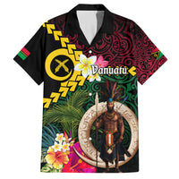 Vanuatu Indipendens Dei Family Matching Puletasi and Hawaiian Shirt Boars Tusk and Melanesian Warrior Hibiscus