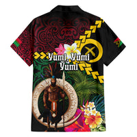 Vanuatu Indipendens Dei Family Matching Puletasi and Hawaiian Shirt Boars Tusk and Melanesian Warrior Hibiscus