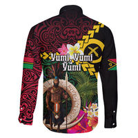 Vanuatu Indipendens Dei Family Matching Tank Maxi Dress and Hawaiian Shirt Boars Tusk and Melanesian Warrior Hibiscus