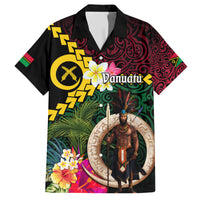 Vanuatu Indipendens Dei Hawaiian Shirt Boars Tusk and Melanesian Warrior Hibiscus LT03 Black - Polynesian Pride