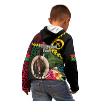Vanuatu Indipendens Dei Kid Hoodie Boars Tusk and Melanesian Warrior Hibiscus