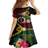 Vanuatu Indipendens Dei Kid Short Sleeve Dress Boars Tusk and Melanesian Warrior Hibiscus