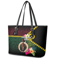 Vanuatu Indipendens Dei Leather Tote Bag Boars Tusk and Melanesian Warrior Hibiscus LT03 - Polynesian Pride