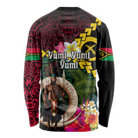 Vanuatu Indipendens Dei Long Sleeve Shirt Boars Tusk and Melanesian Warrior Hibiscus LT03 - Polynesian Pride