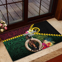 Vanuatu Indipendens Dei Rubber Doormat Boars Tusk and Melanesian Warrior Hibiscus
