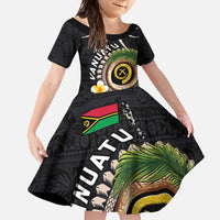 Vanuatu Independence Day Family Matching Short Sleeve Bodycon Dress and Hawaiian Shirt Melanesian Tribal Pig Tusk with Tropical Plants