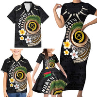 Vanuatu Independence Day Family Matching Short Sleeve Bodycon Dress and Hawaiian Shirt Melanesian Tribal Pig Tusk with Tropical Plants