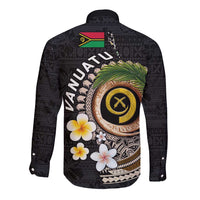 Vanuatu Independence Day Long Sleeve Button Shirt Melanesian Tribal Pig Tusk with Tropical Plants