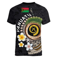 Vanuatu Independence Day Women V-Neck T-Shirt Melanesian Tribal Pig Tusk with Tropical Plants
