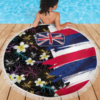Hawaiian Flag Day Beach Blanket Tropical Flowers and Leaves