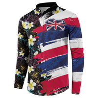 Hawaiian Flag Day Button Sweatshirt Tropical Flowers and Leaves